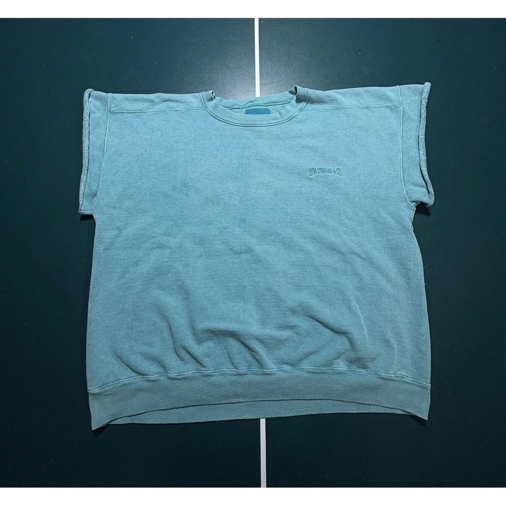 Rare Vtg Levi Strauss & Co bodybuilding Gym Cutoff Sweatshirt XL Teal Blue 90s